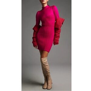 BOGO! By Anthropologie Turtleneck Sweetheart Sweater Dress Hot Pink Medium